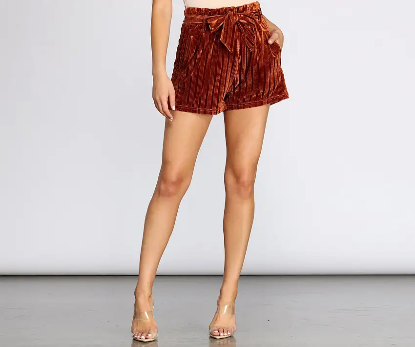 Velvet Stripe Tie Waist Shorts