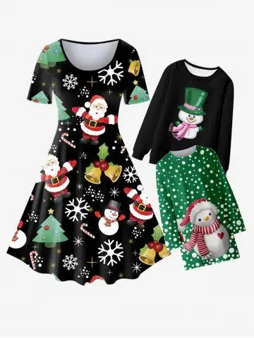 Kid Christmas Polka Dot Snowman Print Long Sleeve T-shirt Dress - 100