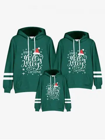 Kids Christmas Graphic Front Pocket Striped Detail Hoodie - 120
