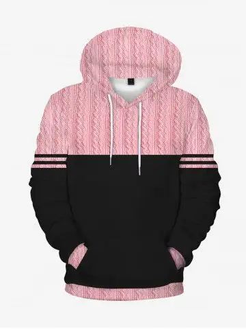 Plus Size 3D Printed Two Tone Front Pocket Pullover Hoodie - M