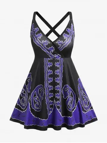 Plus Size&Curve Crisscross Printed Tank Top - L