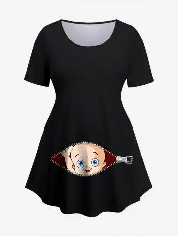Plus Size Zipper Split Baby 3D Print Maternity T-shirt - 3x