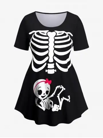Plus Size Bowknot Skeleton Baby Print Maternity T-shirt - 1x