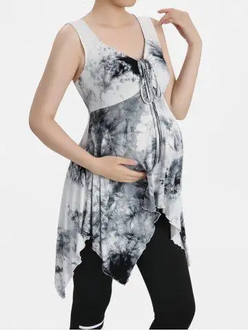 Plus Size Tie Dye Print Cinched Handkerchief Asymmetric Maternity Tank Top - 3x | Us 22-24