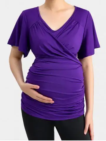 Plus Size Surplice Solid Ruched Maternity Top - 5x | Us 30-32