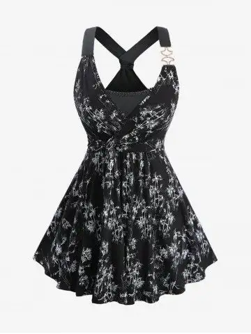 Plus Size Bamboo Print Crossover 2 in 1 Y Strap Back Tank Top - 4x | Us 26-28