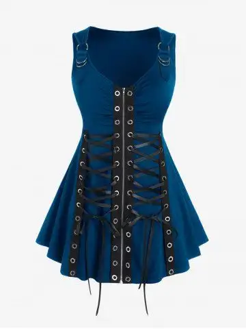 Lace Up Grommets Full Zipper Gothic Tank Top - 2x | Us 18-20