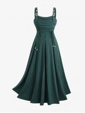 Plus Size Topstitching Cinched Ruched Grommets Buckle Tank Dress - 3x | Us 22-24