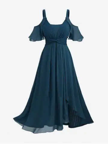 Plus Size Tulip Hem Twist Textured Ruffles Cold Shoulder Dress - 5x | Us 30-32
