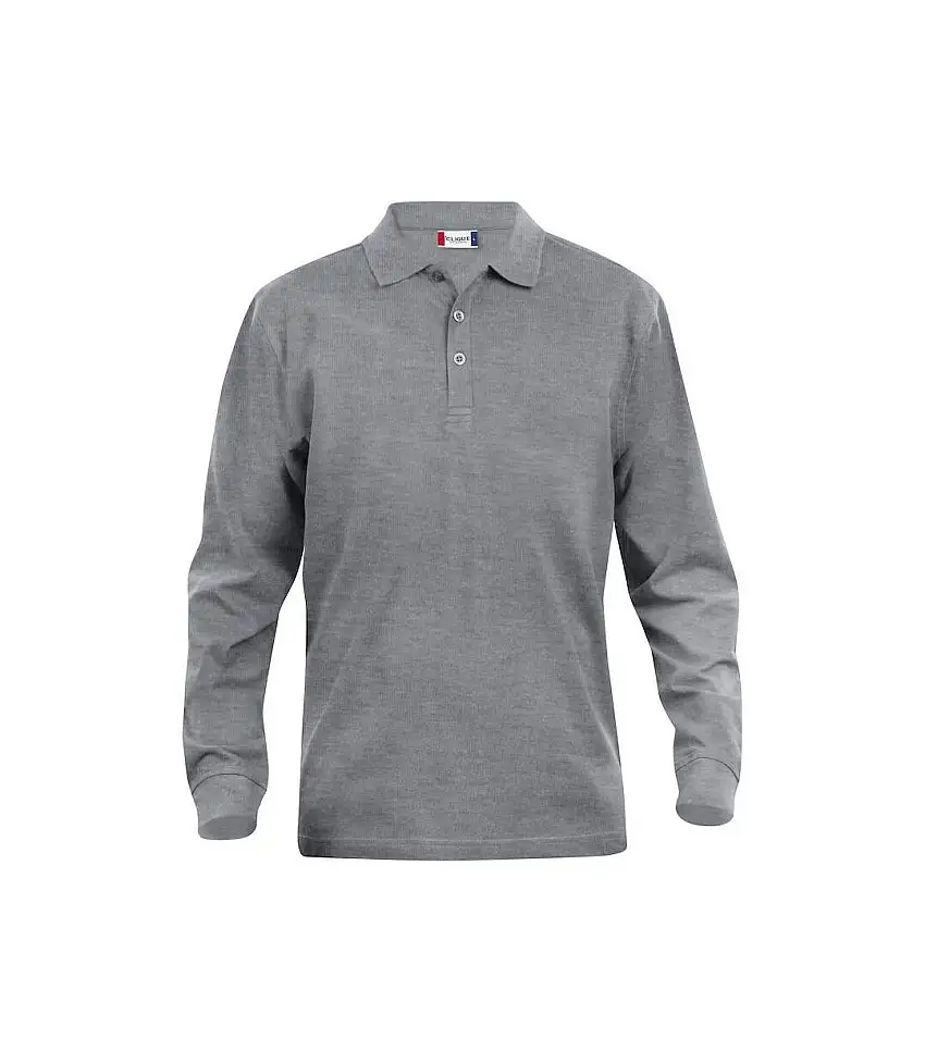 Mens Classic Lincoln Melange Long-sleeved Polo Shirt Grey Clique