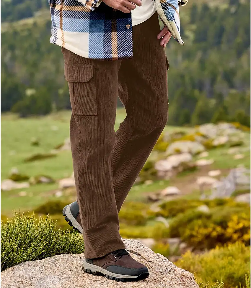 Men's Brown Corduroy Cargo Trousers
