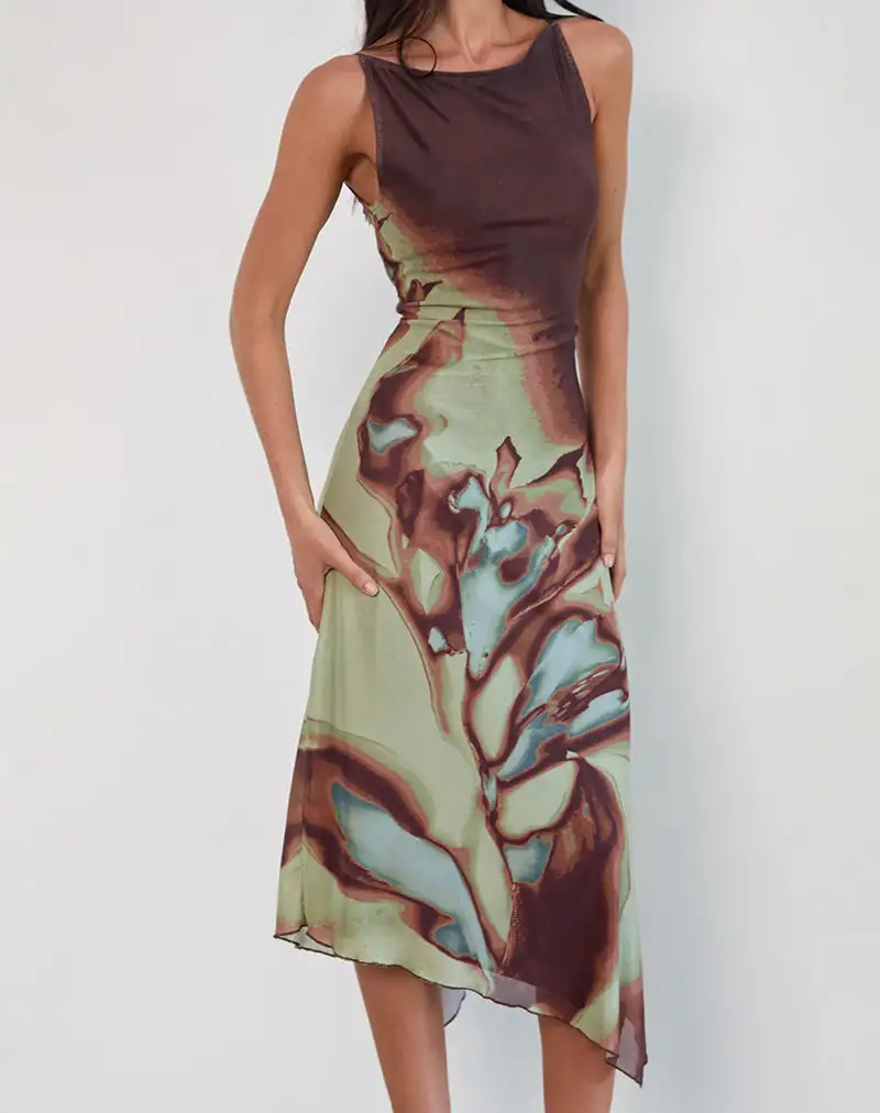 Aysun Midi Dress in Lumen Mesh Brown