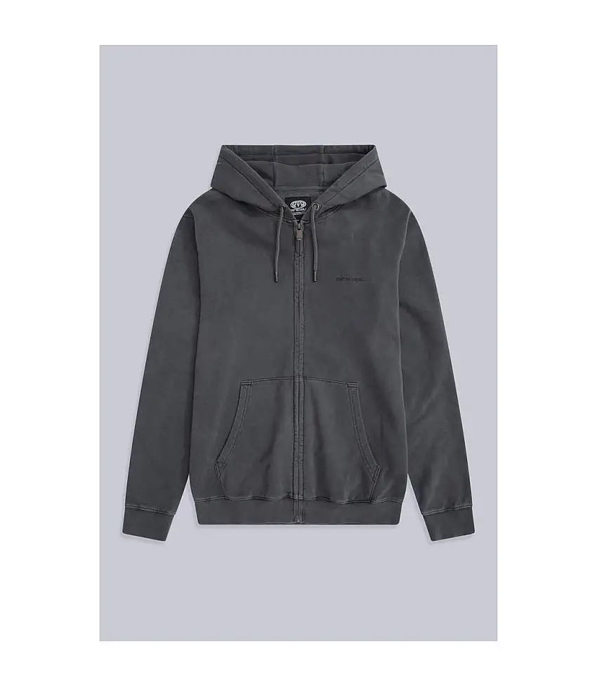 Mens Woody Organic Zipped Hoodie Charcoal Animal