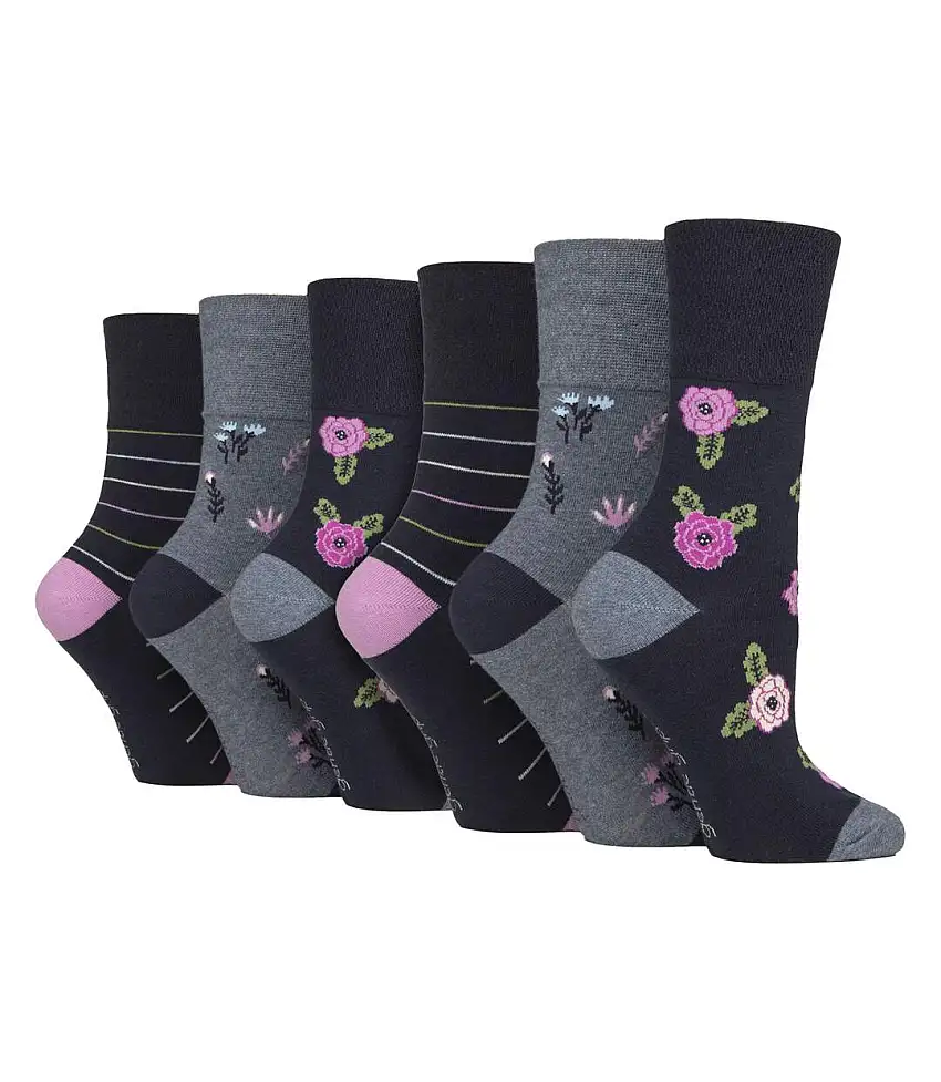 6 Pairs Ladies Cotton Socks | Patterned Soft Non-Binding Everyday Socks