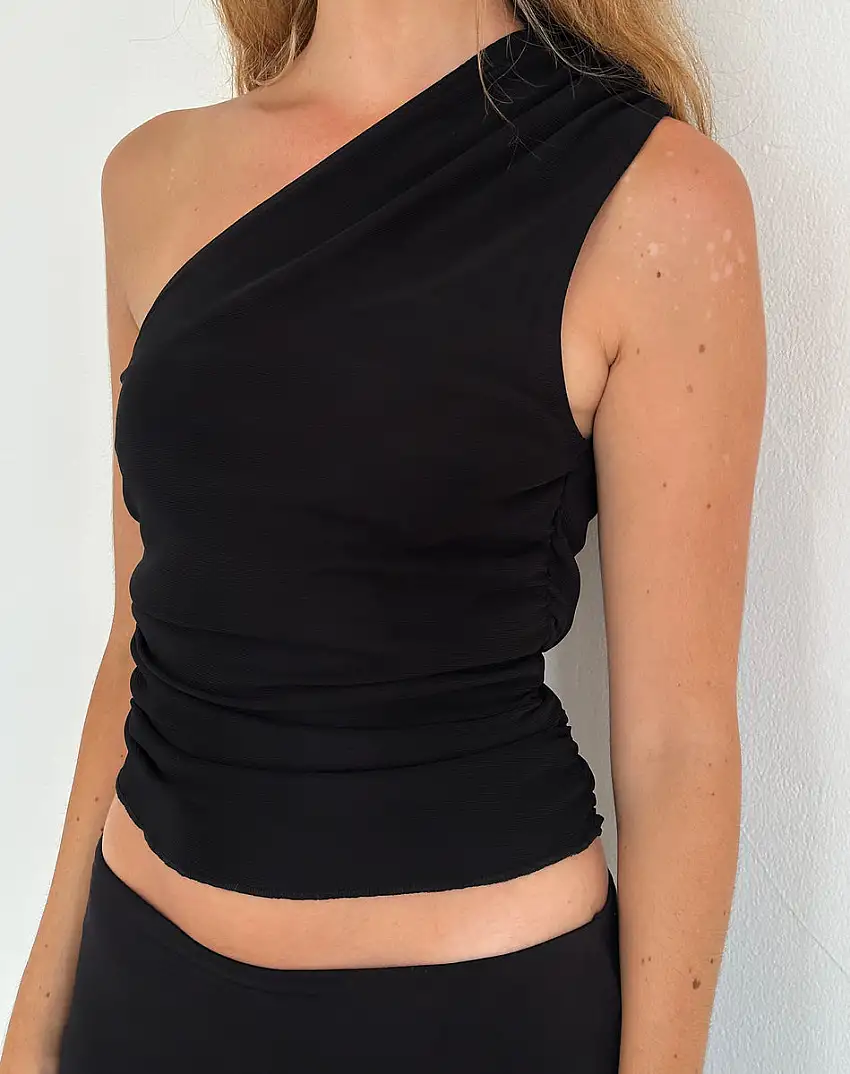 Evelina One Shoulder Top in Black Mesh
