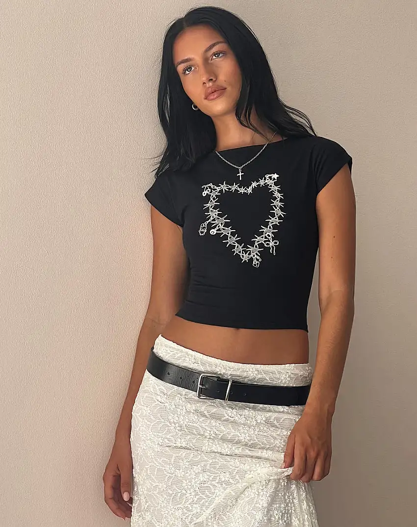 Jonnet Baby Tee in Black with Cutie Thorns Motif