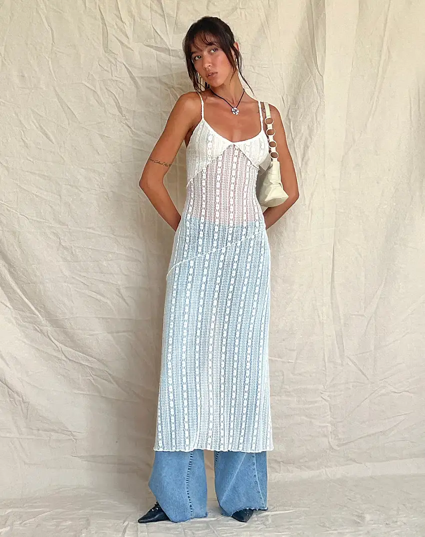 Kehlani Sheer Midi Dress in Cream Lace