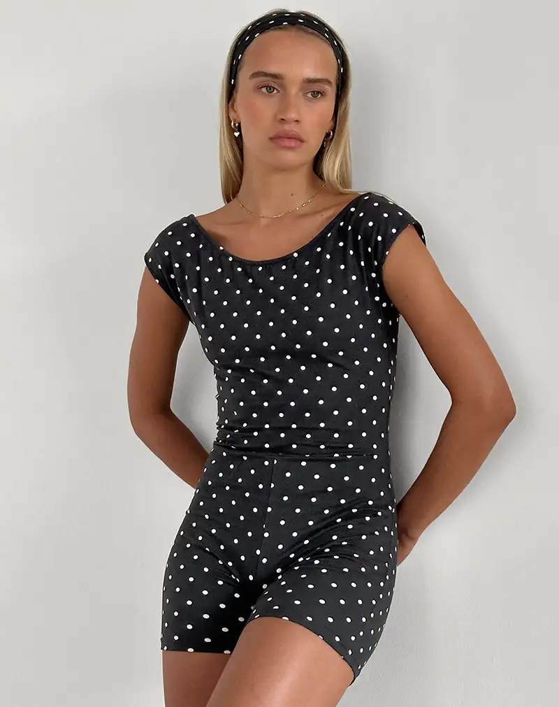 Meredith Backless Playsuit in Polka Black