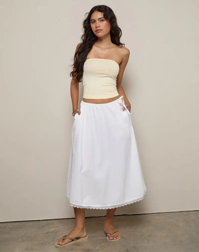 Taka Midi Skirt in Poplin White