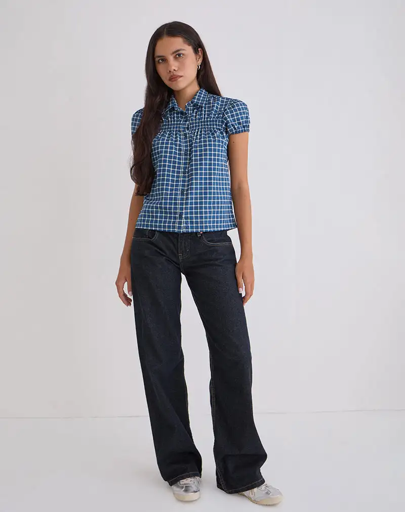 Ulsan Fitted Shirt in Navy Tartan Poplin
