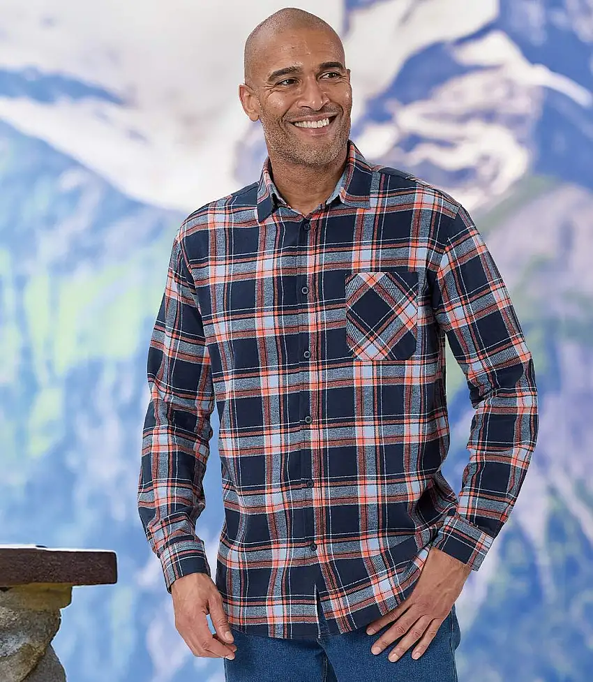 Men's Navy Checked Flannel Shirt