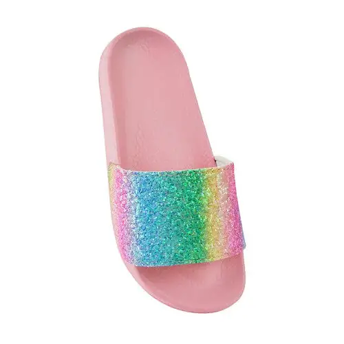 Childrens Girls Rainbow Glitter Sliders